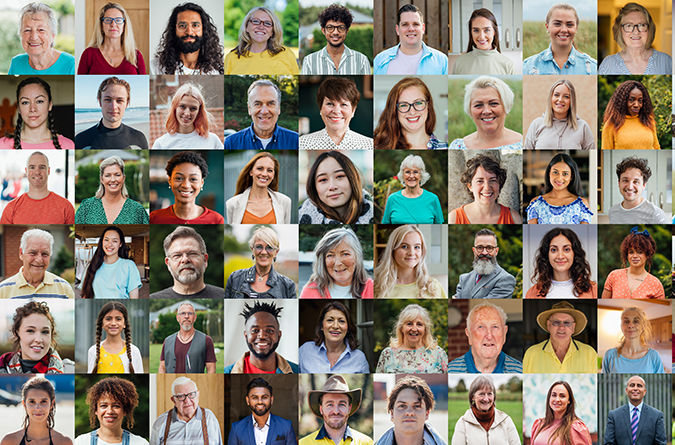 A collage of portraits of diverse faces