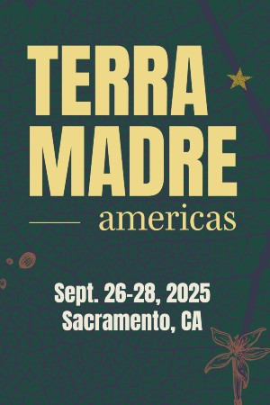 Terra Madre Americas flyer with location details for the 2025 event