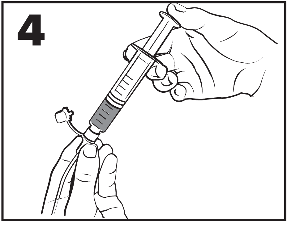 ENFit® Cleaning Procedures step 4 is illustration of filling syringe and flushing with clean tap water