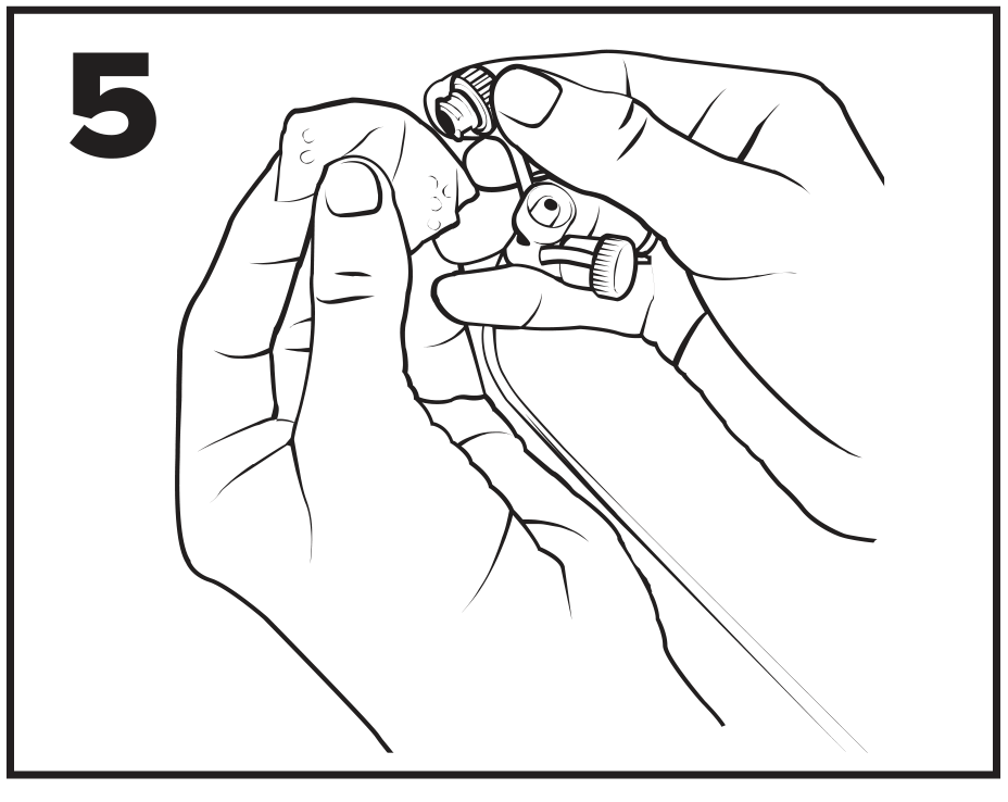 ENFit® Cleaning Procedures step 5 is illustration of wiping feeding tube port
