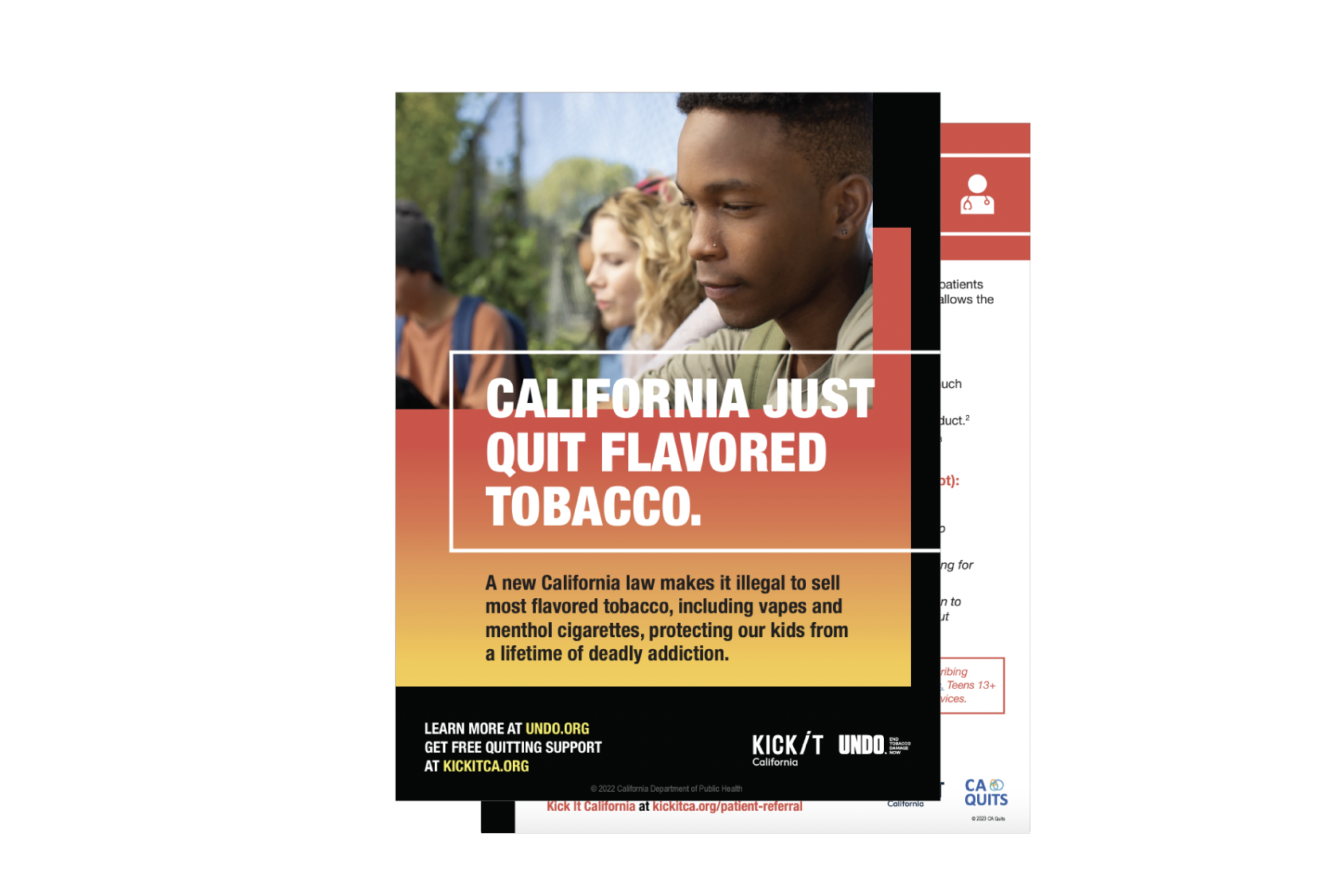 Graphic stating California has ended the sale of flavored tobacco, including vapes and menthol cigarettes, to protect youth.