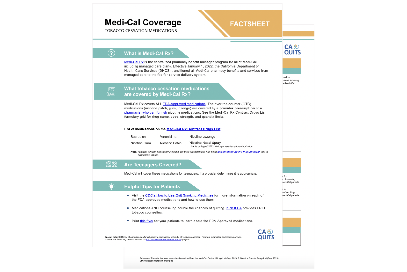 Factsheet on Medi-Cal coverage for tobacco cessation medications.