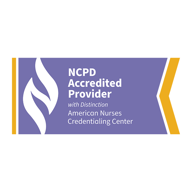 NCPD Accredited Provider badge: with distinction, American Nurses Credentialing Center