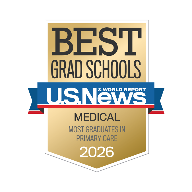 U.S. News Best Grad Schools badge: Medical, most graduates in primary care, 2026