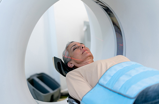 Patient getting an X-ray before pain neurosurgery.