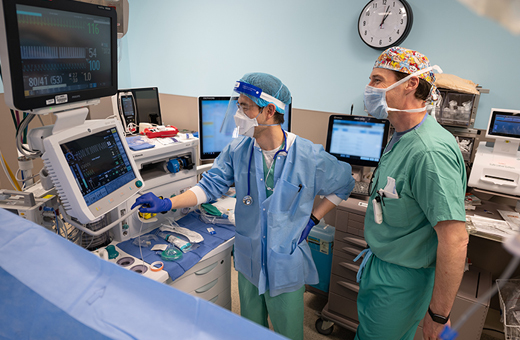Health care providers during skull base surgery.