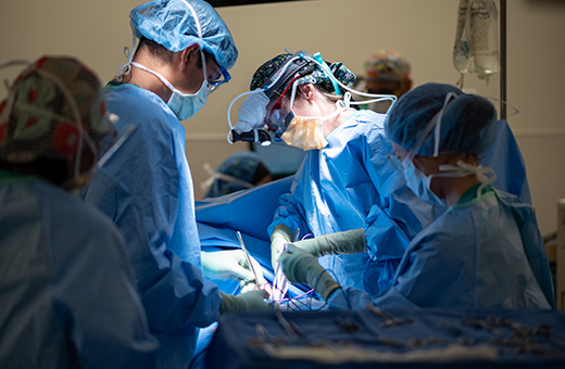 Surgeons performing vascular surgery on patient.
