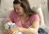 Off-duty Adventist Health Lodi Memorial nurse Jenna Ricks, seen here in plaid, and Madison’s sister Zoi Jones helped with the birth. 
