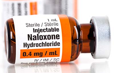 Vial of Naloxone opioid overdose medication.
