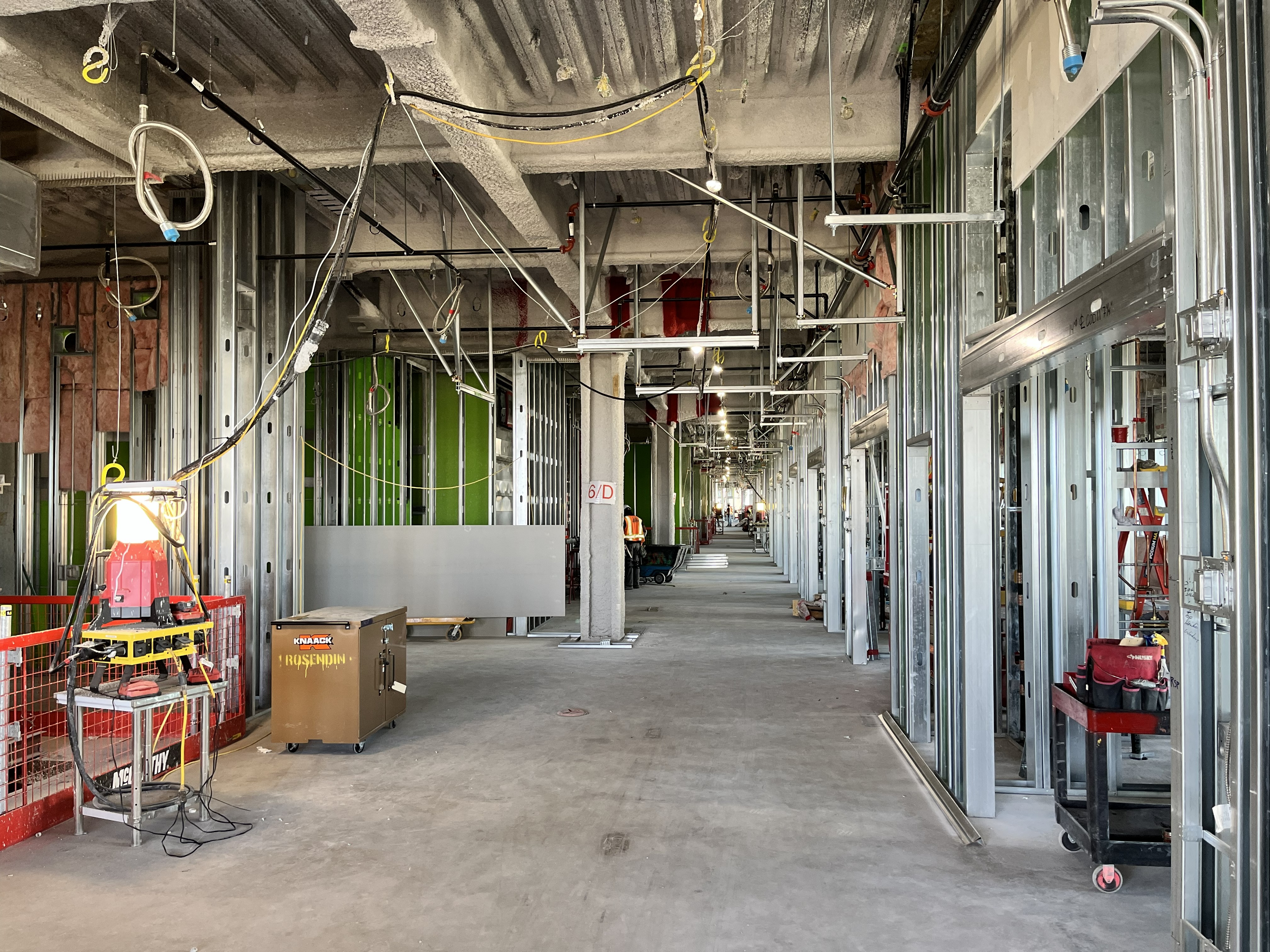 Interior view of California Tower under construction.