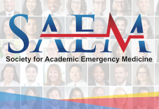 The letters SAEM set over a faint grid of diverse headshots with blue letters and a red heartbeat line through the text. 
