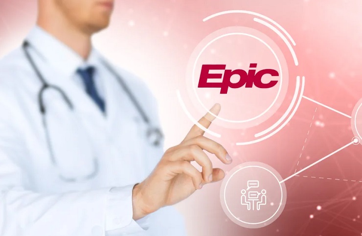 image features doctor touching the epic logo to access epic