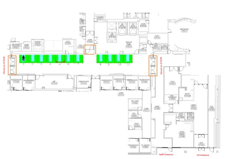 Layout of the temporary ED space in the Pavilion.