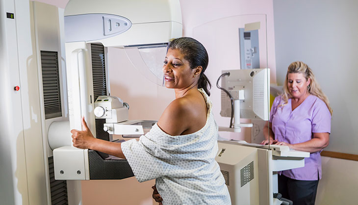 woman getting a mammogram for breast cancer screening