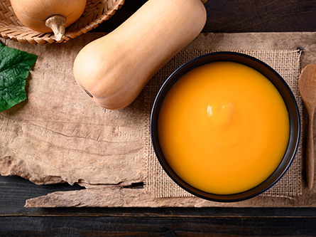This creamy butternut squash maple soup, created by UC Davis Health Executive Chef Santana Diaz, celebrates the best flavors of fall. Sweet butternut