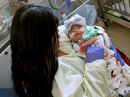 Jazmin and her baby in the NICU