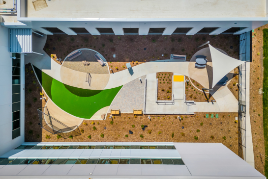 arial photo of courtyard of rehabilitation hospital