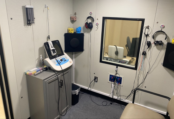 Interior of audio booth at UC Davis Health Natomas Audiology.