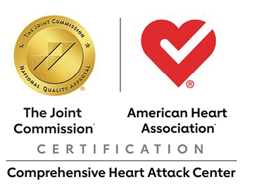 The Joint Commission and American Heart Association logo with text: Certification Comprehensive Heart Attack Center