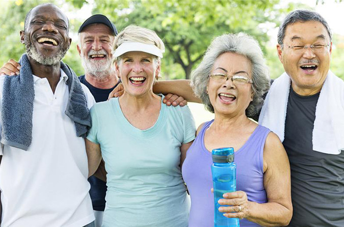 A group of older adults in activewear.