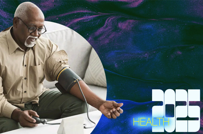 Man taking his own blood pressure.