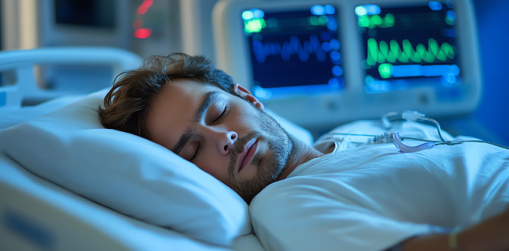 Research patient sleeping during exam.