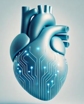digitalized heart in blue and silver tones