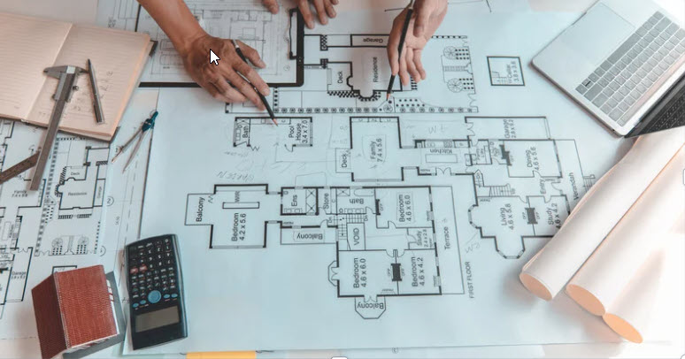 overhead shot of a building blueprint