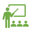 icon depicting a lecturer and students in a classroom