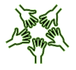 icon depicting five hands clasping in a circle, indicating collaboration or unity