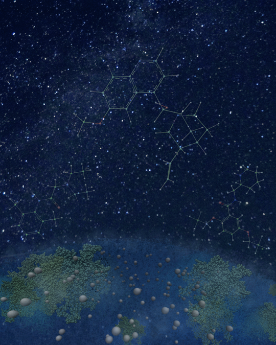 An artistic rendering of earth and space using micrsoscopy imagery