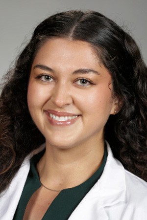 Portrait of medical student Natalie Garcia in white coat