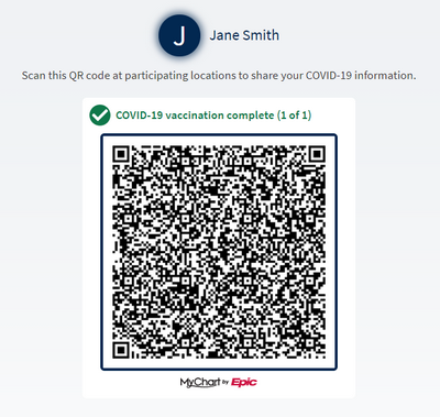MyUCDavisHealth screenshot showing a portion of Step 2a, including a QR code for sharing COVID information