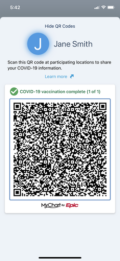 MyUCDavisHealth screenshot showing a portion of Step 2a, including a QR code for sharing COVID-19 information