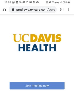 Screenshot showing a portion of Step 1, including a UC Davis Health logo and a "Join meeting now" button