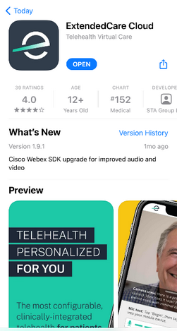 App Store screenshot showing a portion of Step 2, including the download screen for the ExtendedCare Cloud app