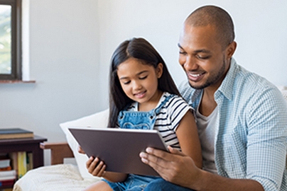 adult and child using Telehealth Express Care from a tablet at home