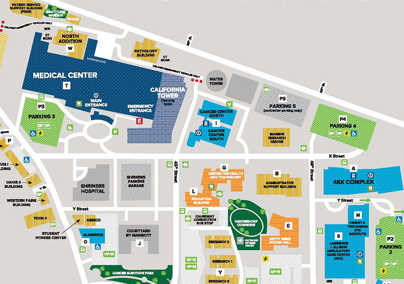 A map of UC Davis Health's Sacramento campus