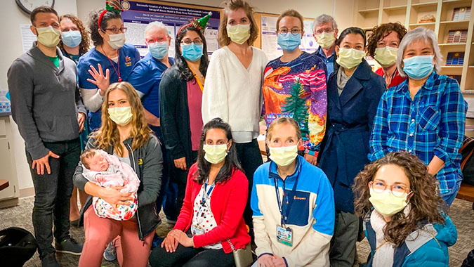 Endocrinology and Diabetes team and trainees group shot in the hospital