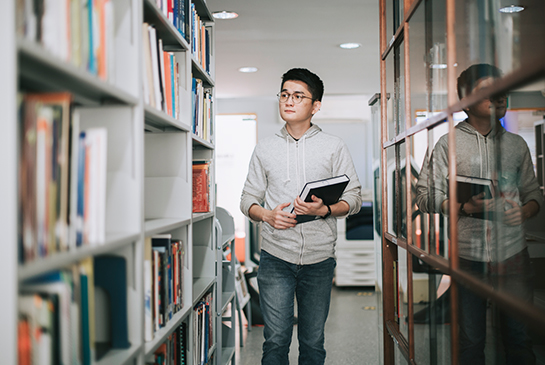 Student in the library