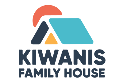 Illustrations of a house with "Kiwanis family house" spelled underneath