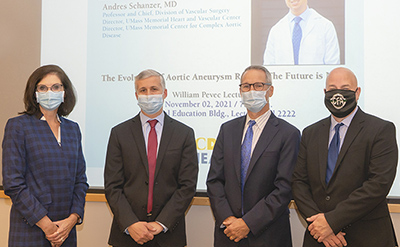 2021 Photo of Patricia (Kinney) Shaw, Andres Schnazer, M.D.,  William Pevec, M.D., Mark Kinney 